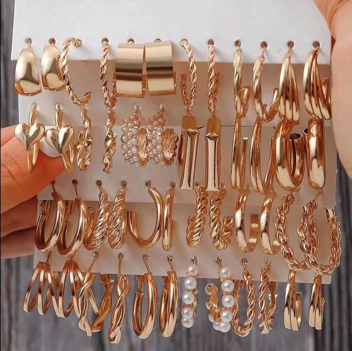 24-Pair Pearl Hoop Earring Set | Trendy Style Gold-Plated
