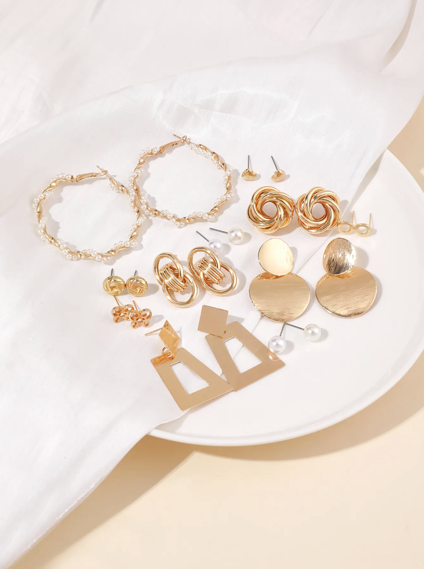 12-Pair Hoop Earring Set - Trendy Pearl design fashion jewelry