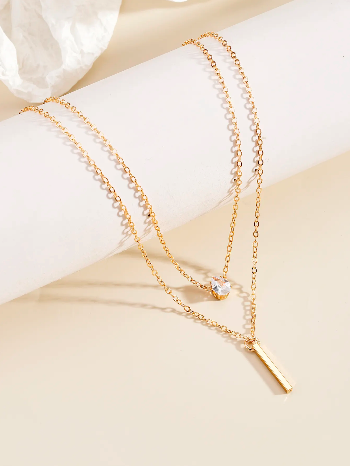 Layered Cubic Column Pendant Necklace | Minimalist Simple Style