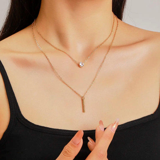 Layered Cubic Column Pendant Necklace | Minimalist Simple Style