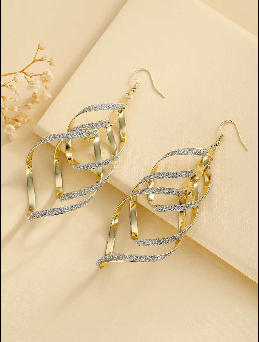 Fashion Chandelier Earrings | Glitter Swirling Spiral Drop Design