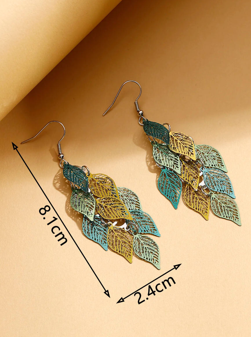 Multi-Leaf Peacock Chandelier Earrings | Silver-Plated Fashion Jewelry