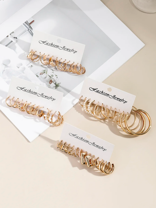 24-Pair 18K Gold-Plated Punk Hoop Earring Set | Anti-Tarnish
